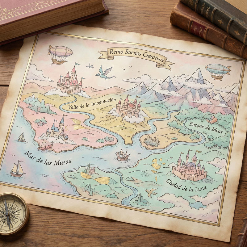 Creative Dream Kingdom Map in Pastel Tones Creative Dream Kingdom Map in Pastel Tones