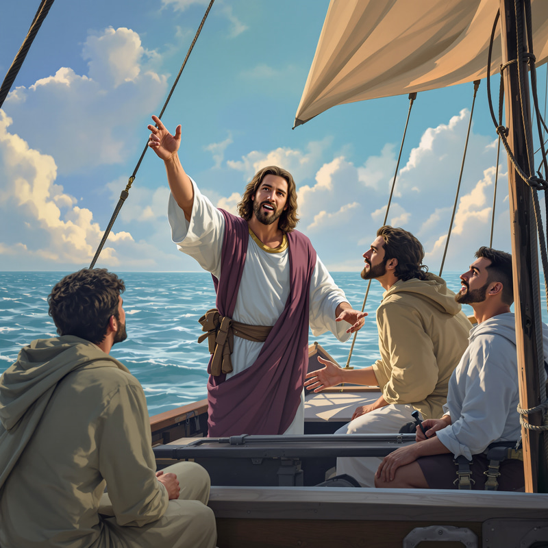 Jesus Teaches Disciples on Boat Jesus Teaches Disciples on Boat