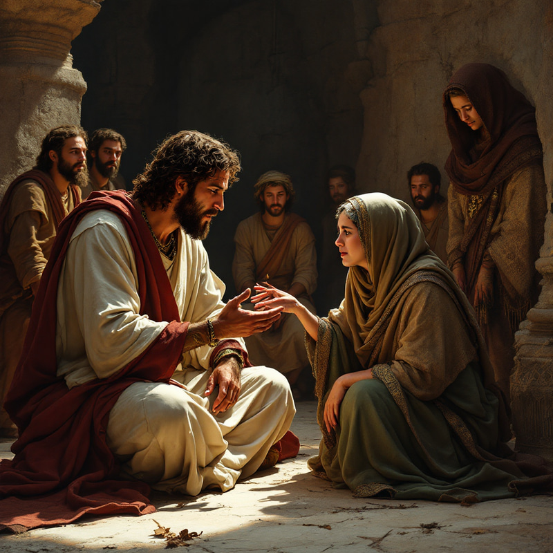 Jesus Comforts a Sad Mother with His Disciples Jesus Comforts a Sad Mother with His Disciples