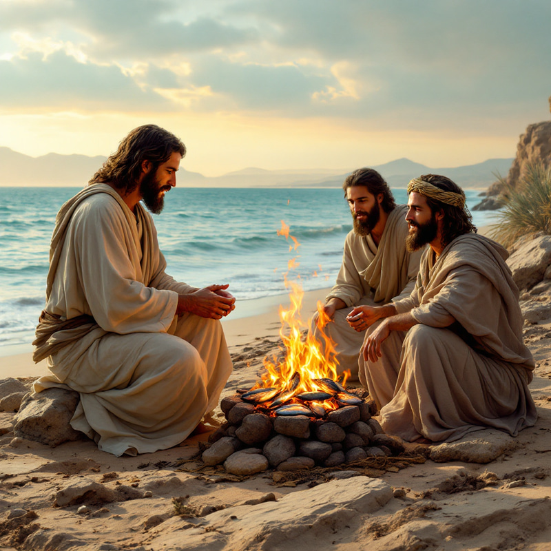 Jesus by the Shore with Disciples - Biblical Scene