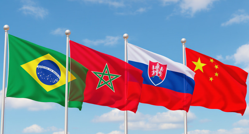 National Flags of Brazil, Morocco, Slovakia, and China National Flags of Brazil, Morocco, Slovakia, and China