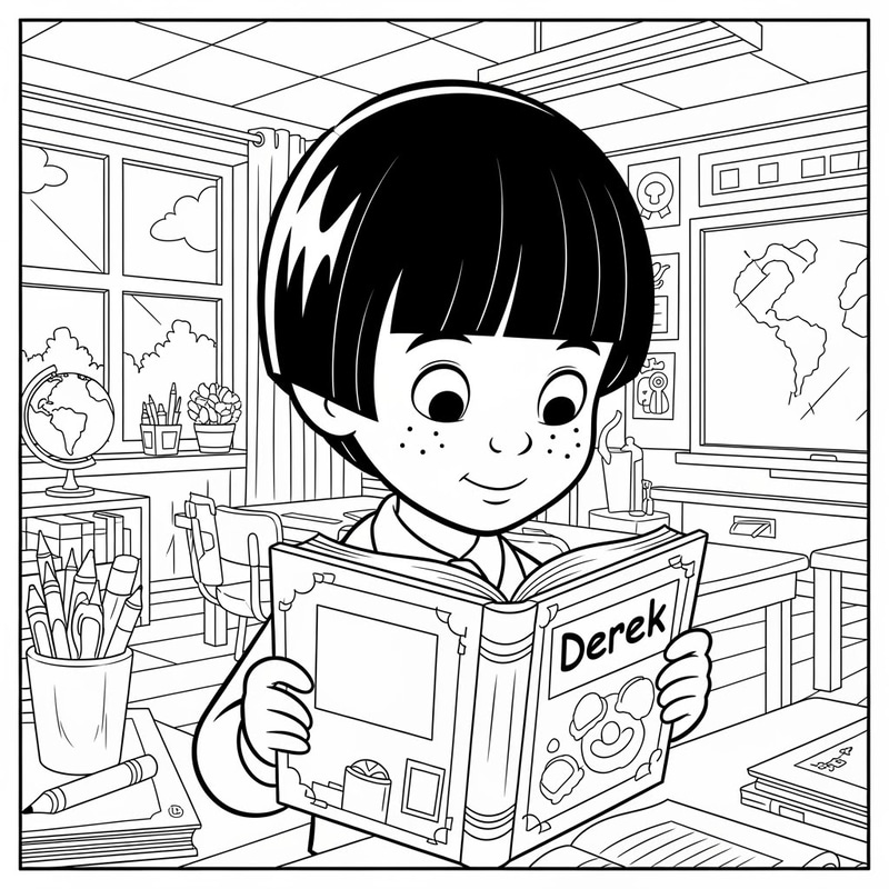 Disney Coloring Page of Derek in Classroom