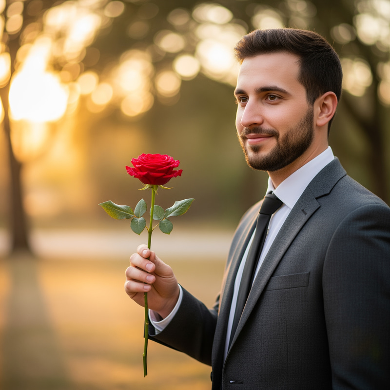 Man Holding a Rose - Captivating Moments
