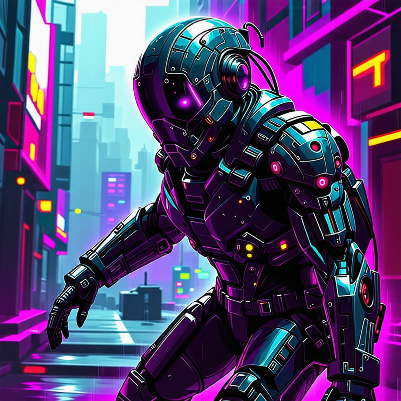 Futuristic Cyborg Warrior in Post-Apocalyptic Cyberpunk Setting Futuristic Cyborg Warrior in Post-Apocalyptic Cyberpunk Setting