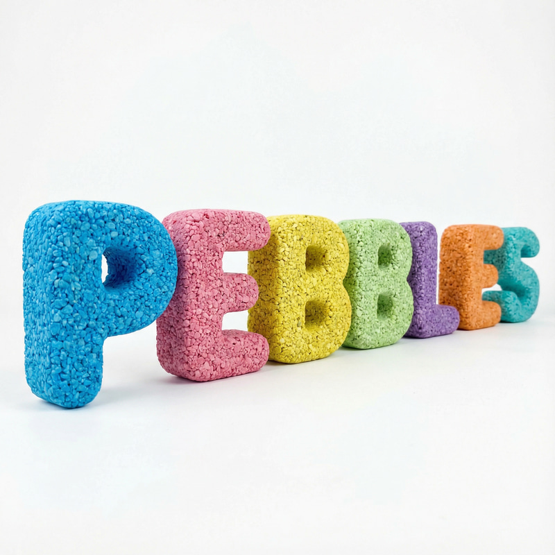 Vibrant 3D Pebbles Letters in Bright Colors