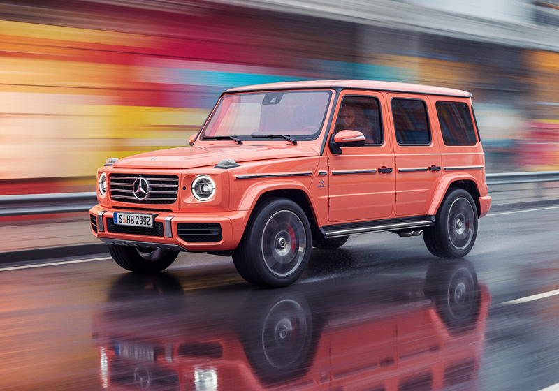 Futuristic Peach Mercedes G-Class in Motion Futuristic Peach Mercedes G-Class in Motion