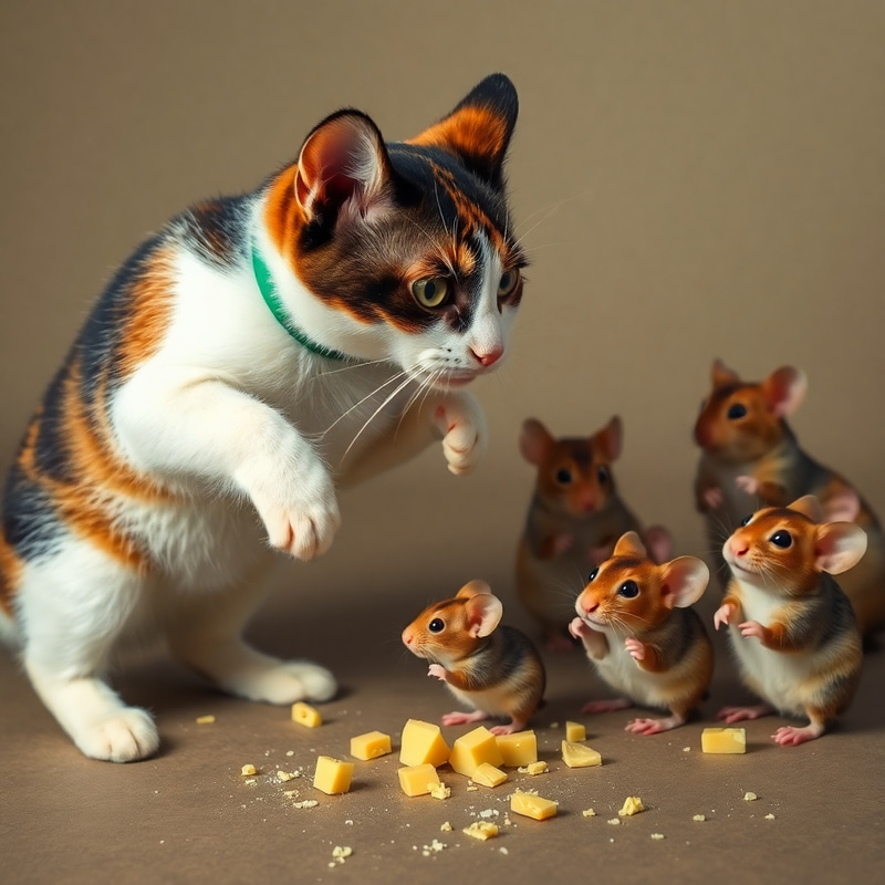 Calico Cat Jumps Over Mouse - Adorable Encounter Calico Cat Jumps Over Mouse - Adorable Encounter