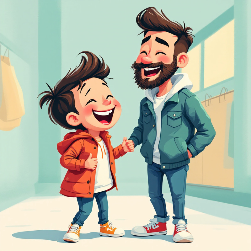 Cheerful Father and Son Cartoon Illustrations Cheerful Father and Son Cartoon Illustrations