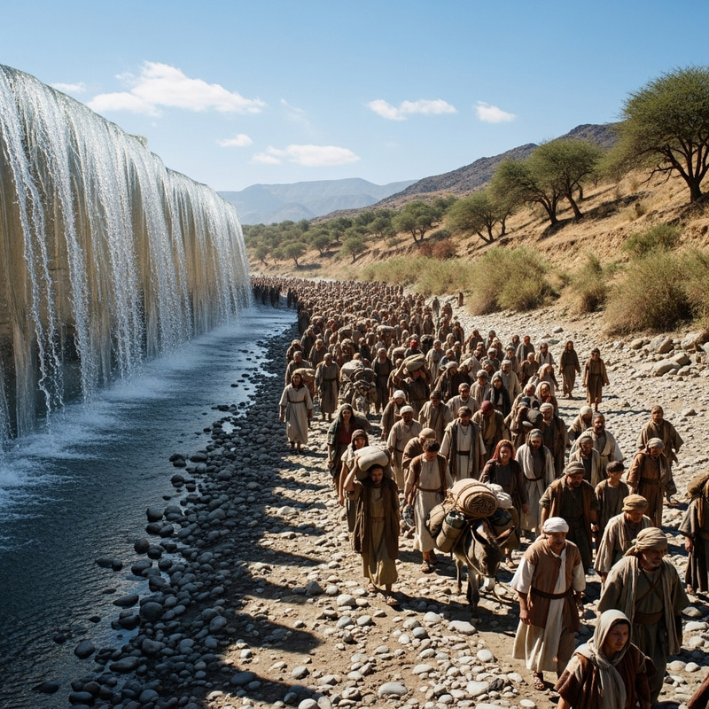 Ancient Israelites Journey Through Dry River Bed Ancient Israelites Journey Through Dry River Bed