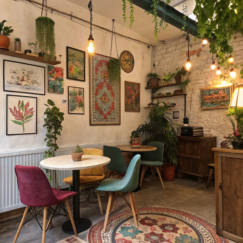 Charming Bohemian Cafe with Meeting Corner Charming Bohemian Cafe with Meeting Corner