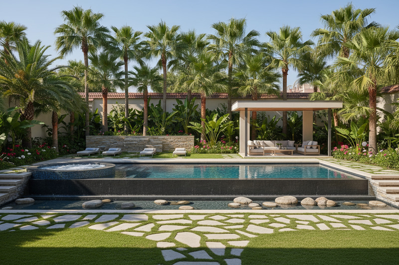 Stunning Backyard Rendering with Infinity Pool & Spa Stunning Backyard Rendering with Infinity Pool & Spa