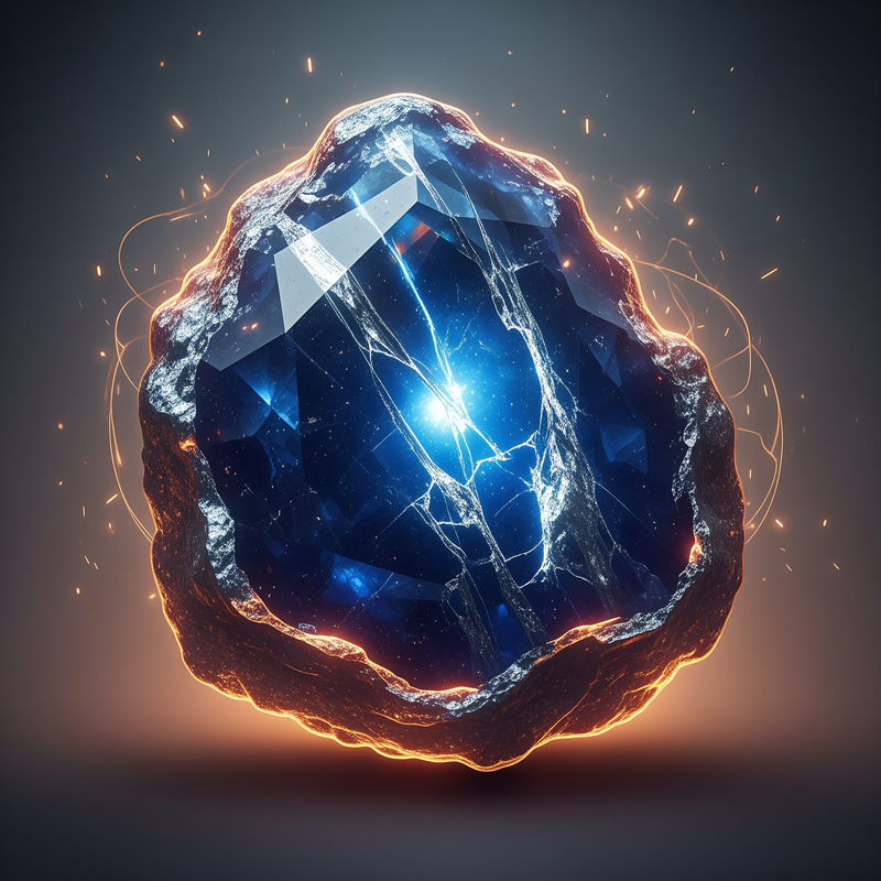 Glowing Sapphire Gemstone with Silver Veins Glowing Sapphire Gemstone with Silver Veins