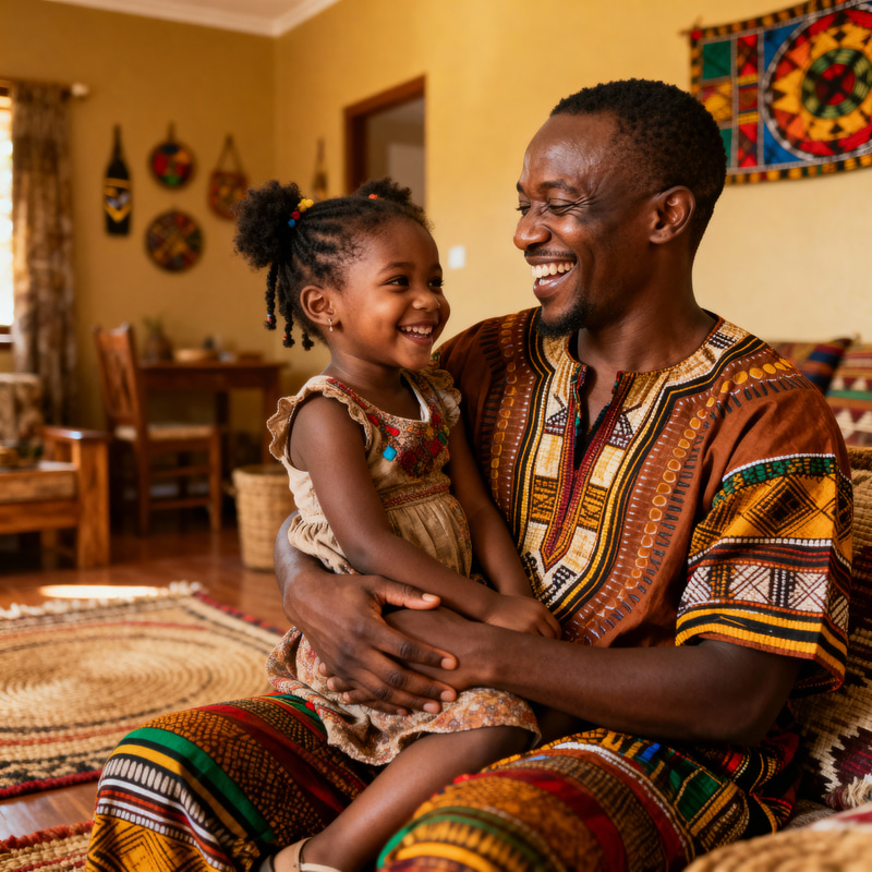 Joyful African Parent and Daughter in Traditional Attire