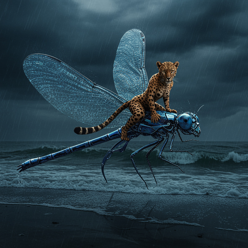 Hybrid Human-Leopard Riding Giant Damselfly Hybrid Human-Leopard Riding Giant Damselfly