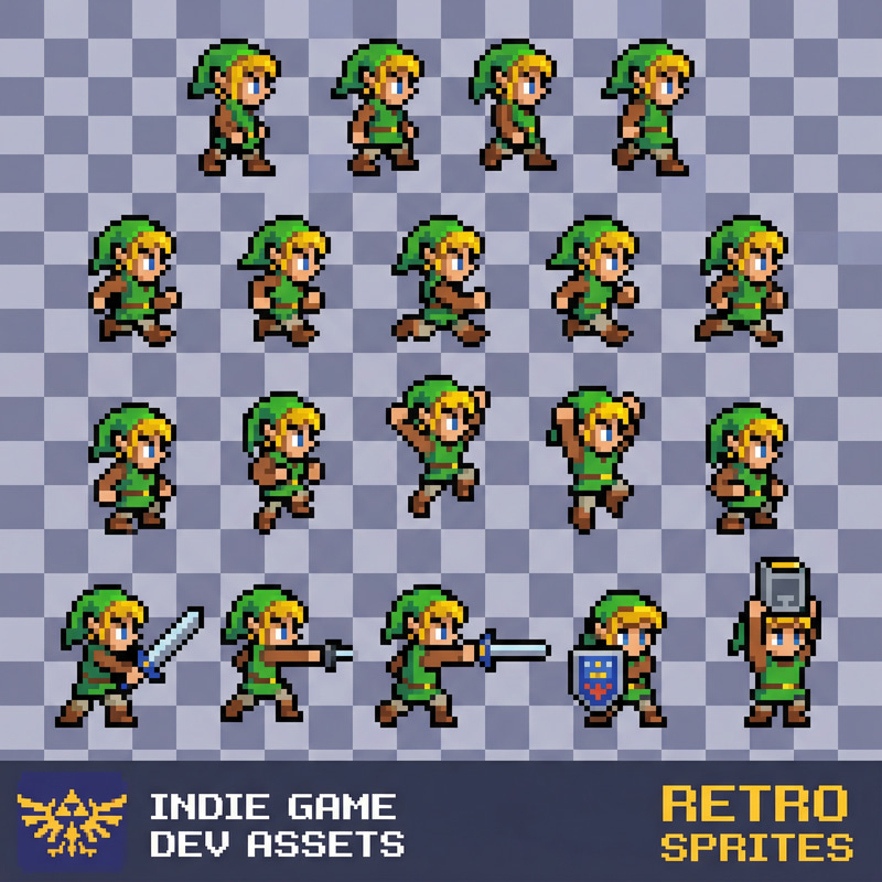 Vibrant Link Pixel Art Sprite Sheet for Indie Games Vibrant Link Pixel Art Sprite Sheet for Indie Games