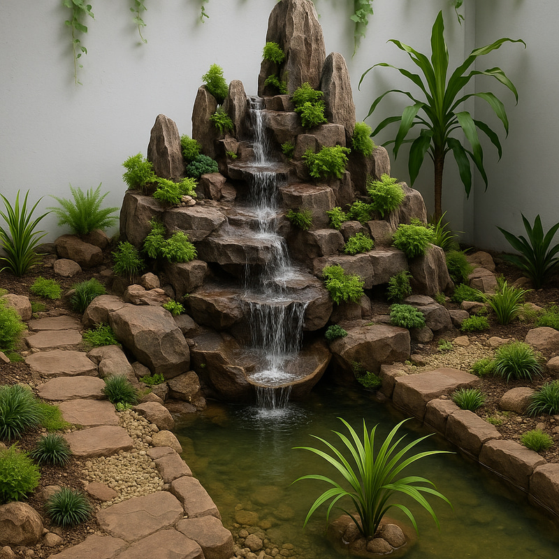 Stunning Waterfall by High Mountains and Lake Stunning Waterfall by High Mountains and Lake