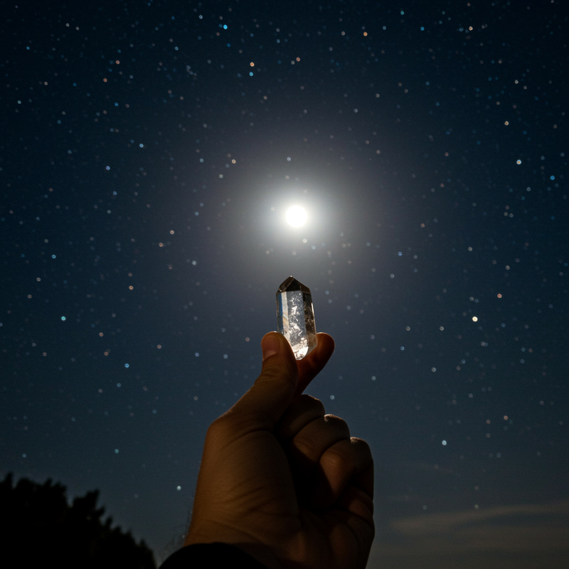 Night Sky Photo with Full Moon and Quartz Crystal Night Sky Photo with Full Moon and Quartz Crystal