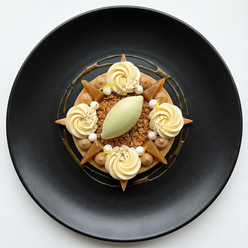 Elegant Pastry with Sorbet and Vanilla Ganache Elegant Pastry with Sorbet and Vanilla Ganache