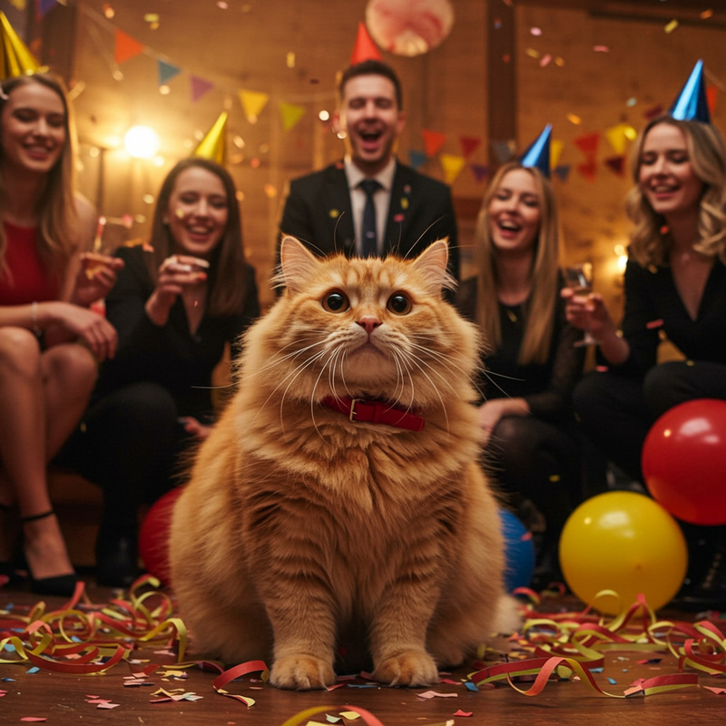 Chubby Orange Cat with Collar - Hora Loca