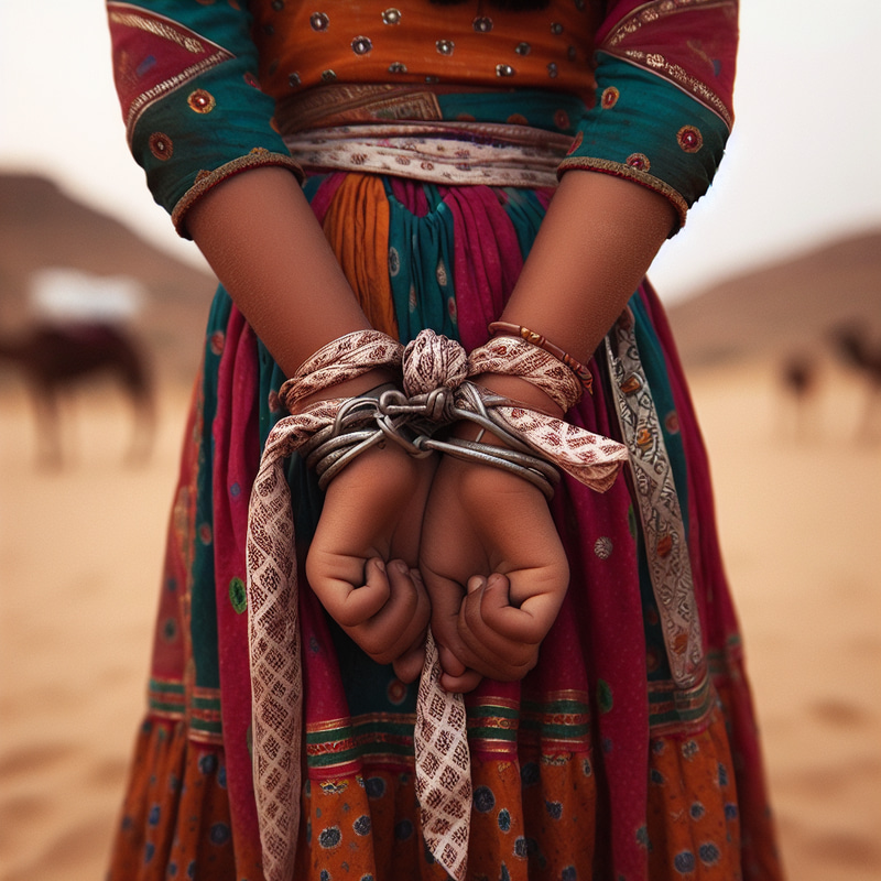 Rajasthani Girl Handcuffed - Cultural Portrait in Desert