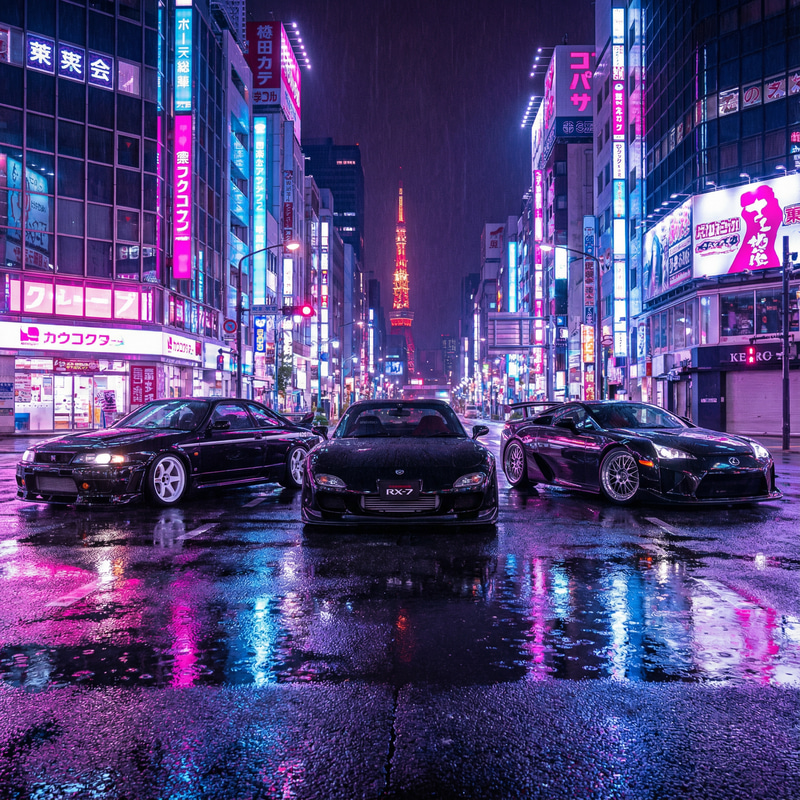 Nissan 400R & LFA in Futuristic Tokyo Night Scene Nissan 400R & LFA in Futuristic Tokyo Night Scene