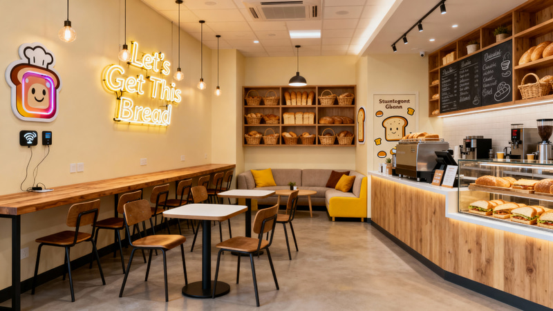 Cozy Bread-Themed Café Design for Students