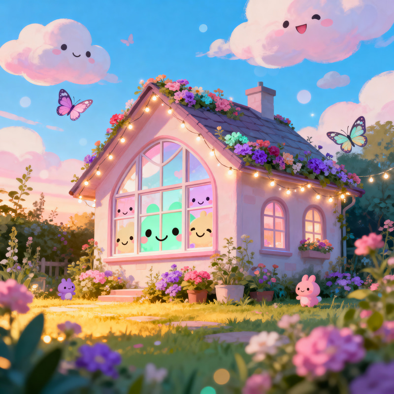 Charming Kawaii House in a Whimsical Garden