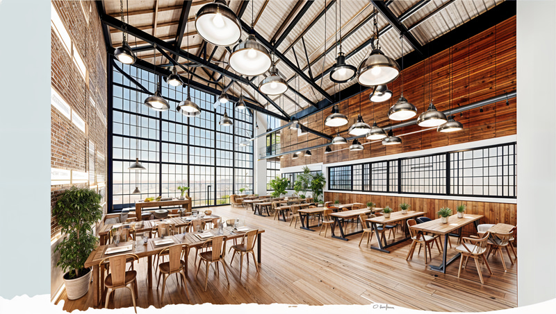 Spacious Industrial Restaurant Interior Design