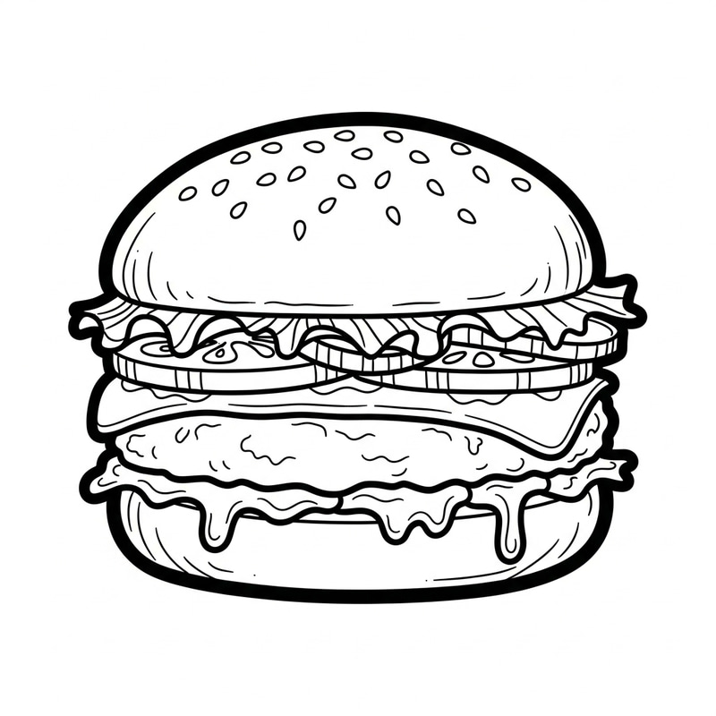 Hand-Drawn Cheeseburger Coloring Page Hand-Drawn Cheeseburger Coloring Page