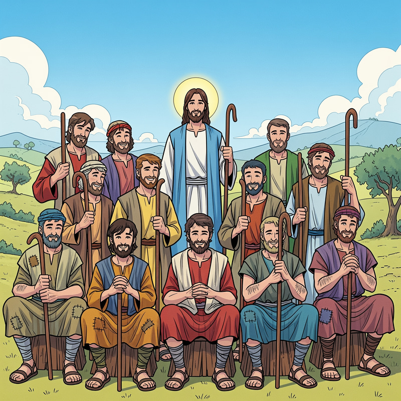 Jesus and His Apostles in Cartoon Style Jesus and His Apostles in Cartoon Style