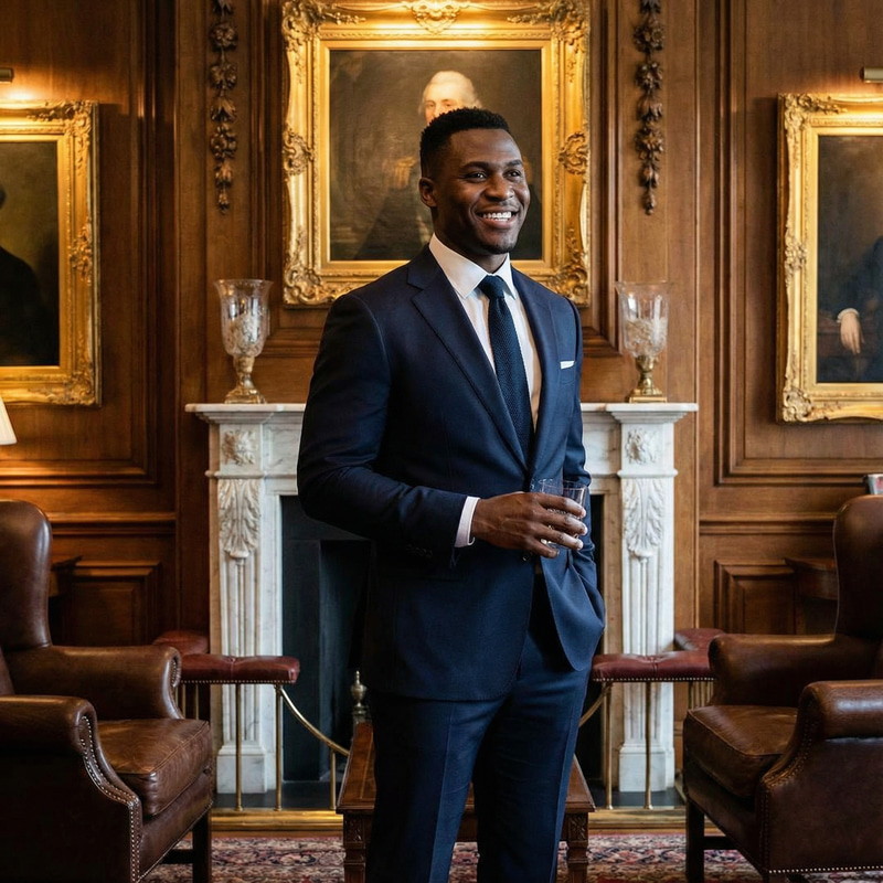 Stylish Black Man in Elegant Suit Interior Stylish Black Man in Elegant Suit Interior