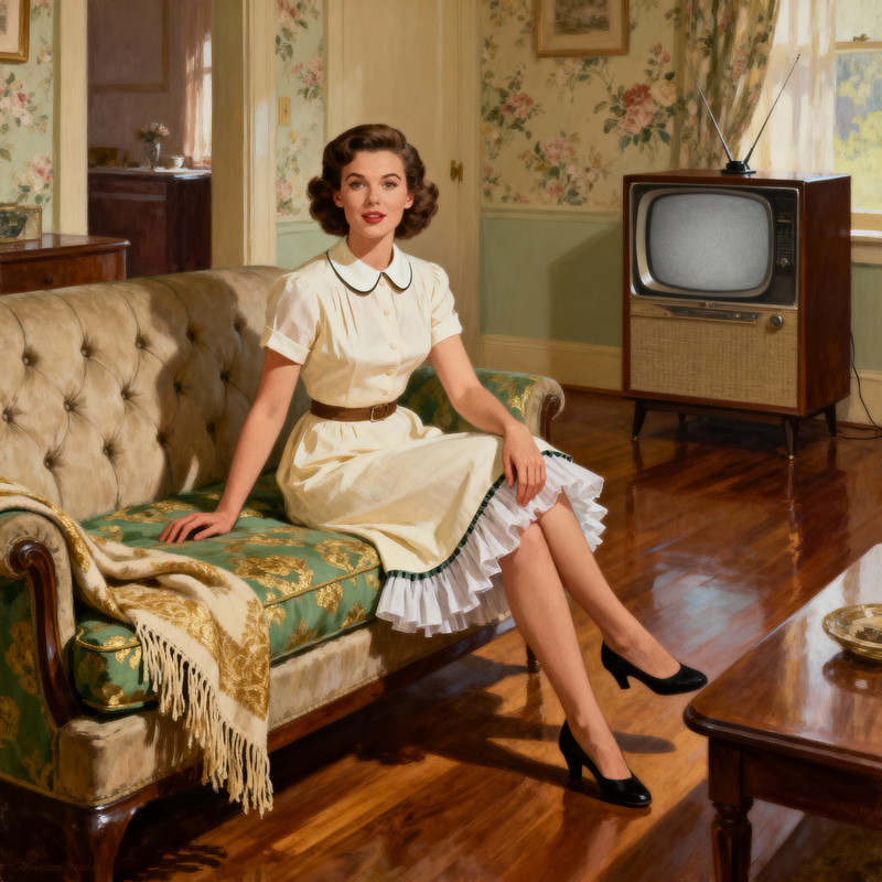 1950s Vintage Woman in Classic Living Room 1950s Vintage Woman in Classic Living Room