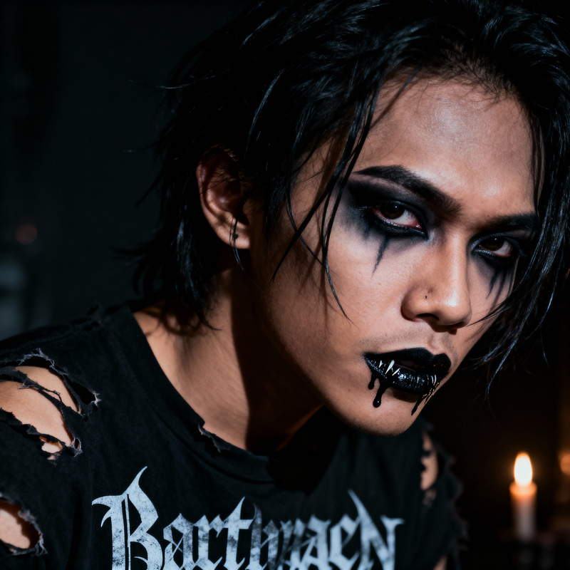 Filipino Man with Messy Black Metal Makeup