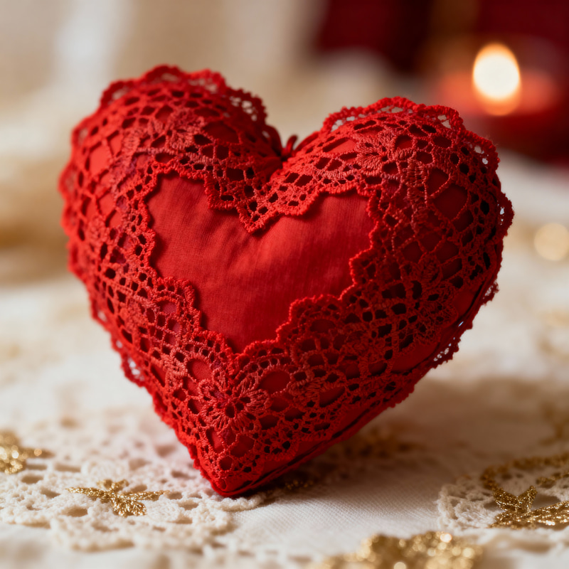 Vibrant Red Lace Heart Artwork - Romantic Elegance Vibrant Red Lace Heart Artwork - Romantic Elegance