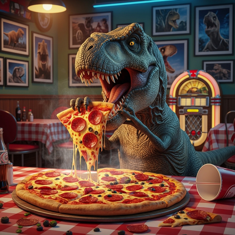 Dino Eating Pizza: Fun Dino-Themed Treats Dino Eating Pizza: Fun Dino-Themed Treats