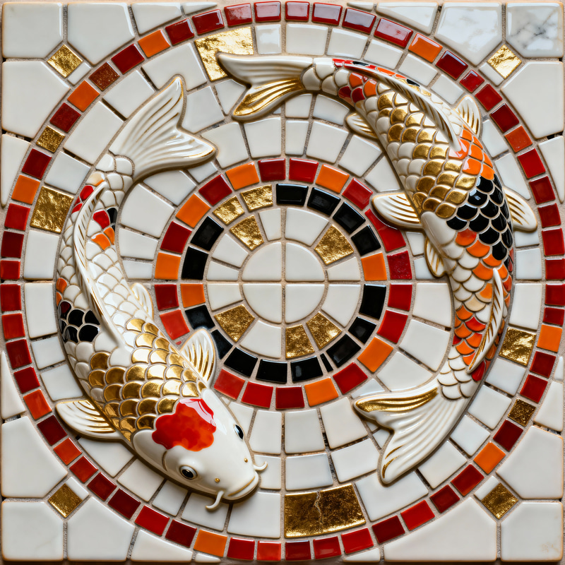 Stunning Koi Carp Ceramic Tile - Mosaic Design