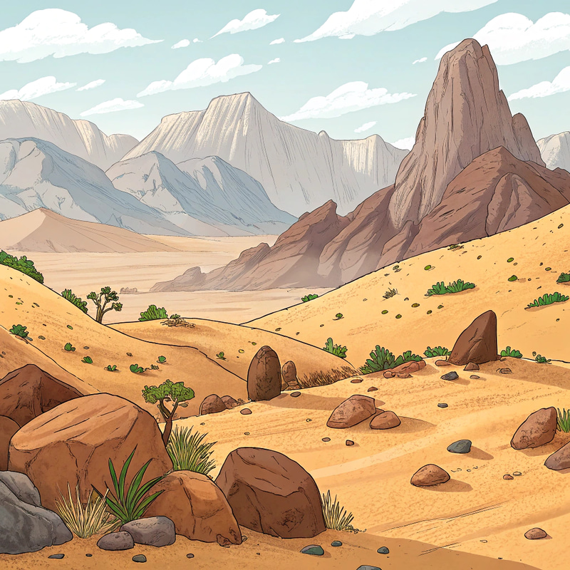 Cartoon Desert Landscape with Mountains and Rocks Cartoon Desert Landscape with Mountains and Rocks