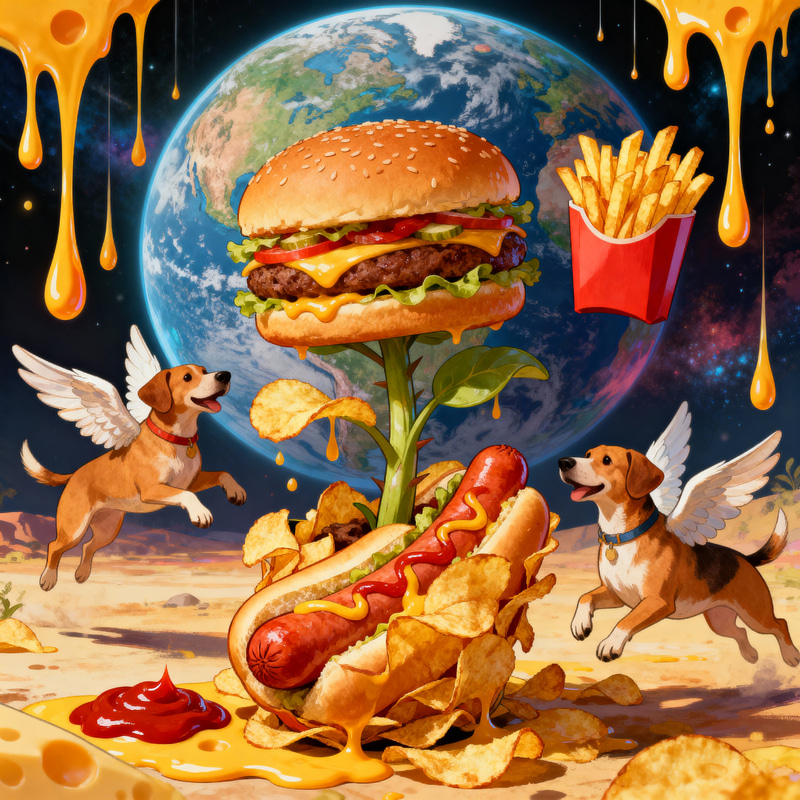 Whimsical Planet of Burgers and Fries Whimsical Planet of Burgers and Fries