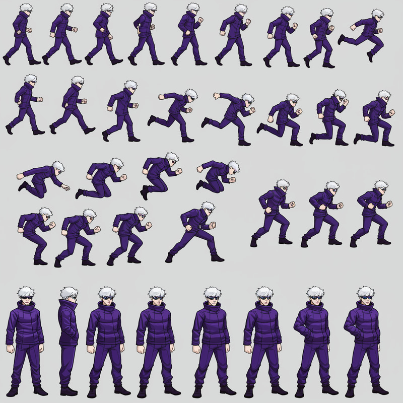 Satoru Gojo Sprite Sheet: Walking & Jumping Poses Satoru Gojo Sprite Sheet: Walking & Jumping Poses