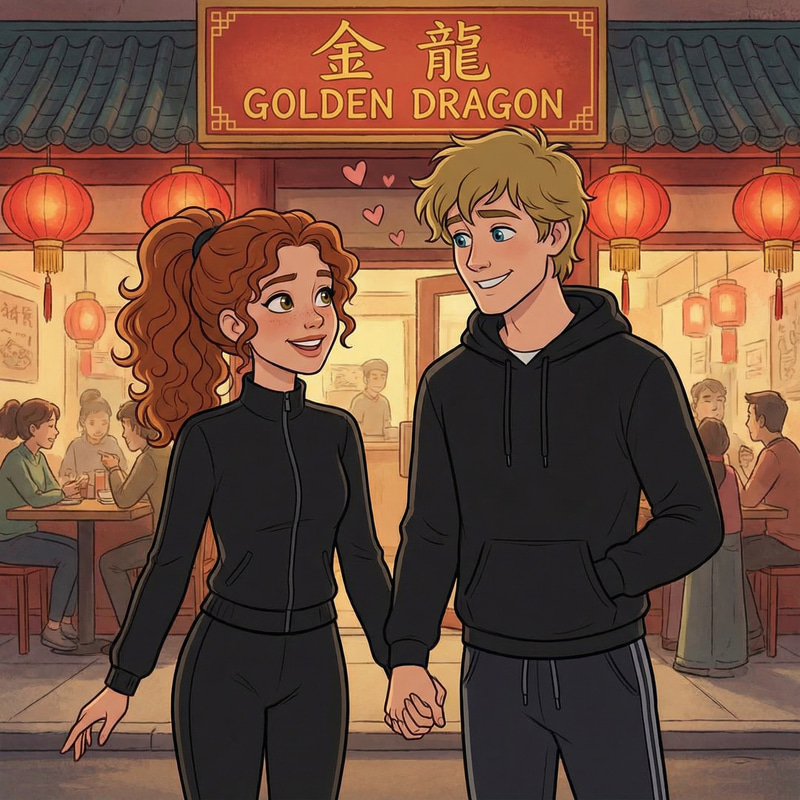 Animated Couple Outside Chinese Restaurant