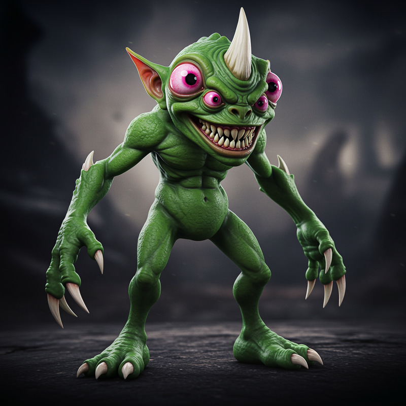 Unique Green Monster with Pink Eyes Unique Green Monster with Pink Eyes