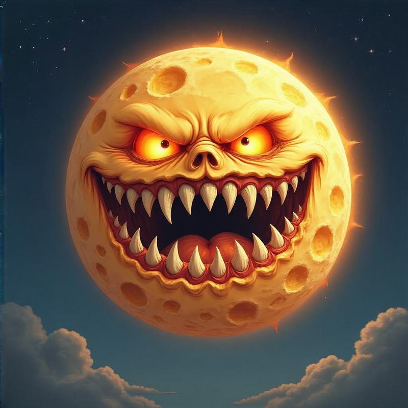 Moon with Sharp Teeth Devouring the Sun