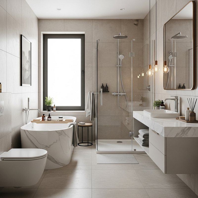 Elegant 2x3 Meter Bathroom with Bathtub & Shower Elegant 2x3 Meter Bathroom with Bathtub & Shower