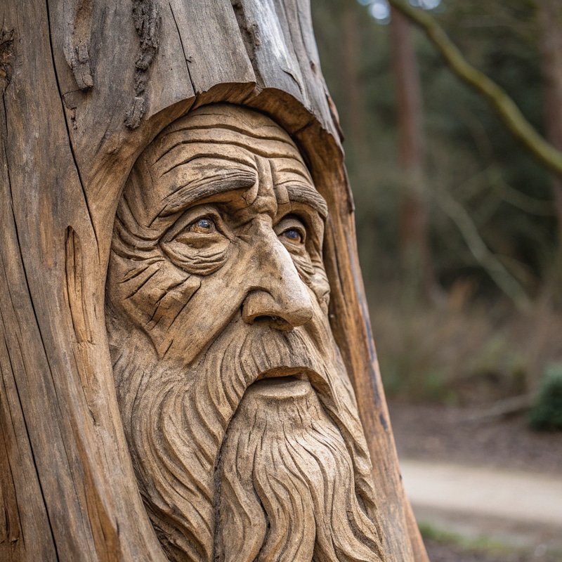 Old Man Face Carved in Log Art Old Man Face Carved in Log Art
