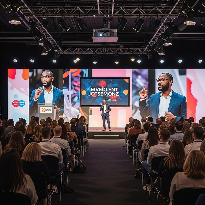 Dynamic Keynote Speaker in Modern Auditorium