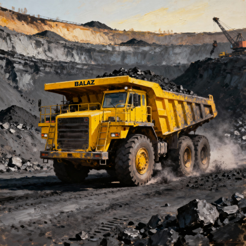 Yellow BelAZ Truck in Coal Mine Art