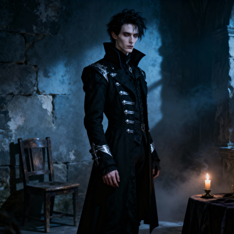 Mysterious Gothic Man in Dark Setting Mysterious Gothic Man in Dark Setting