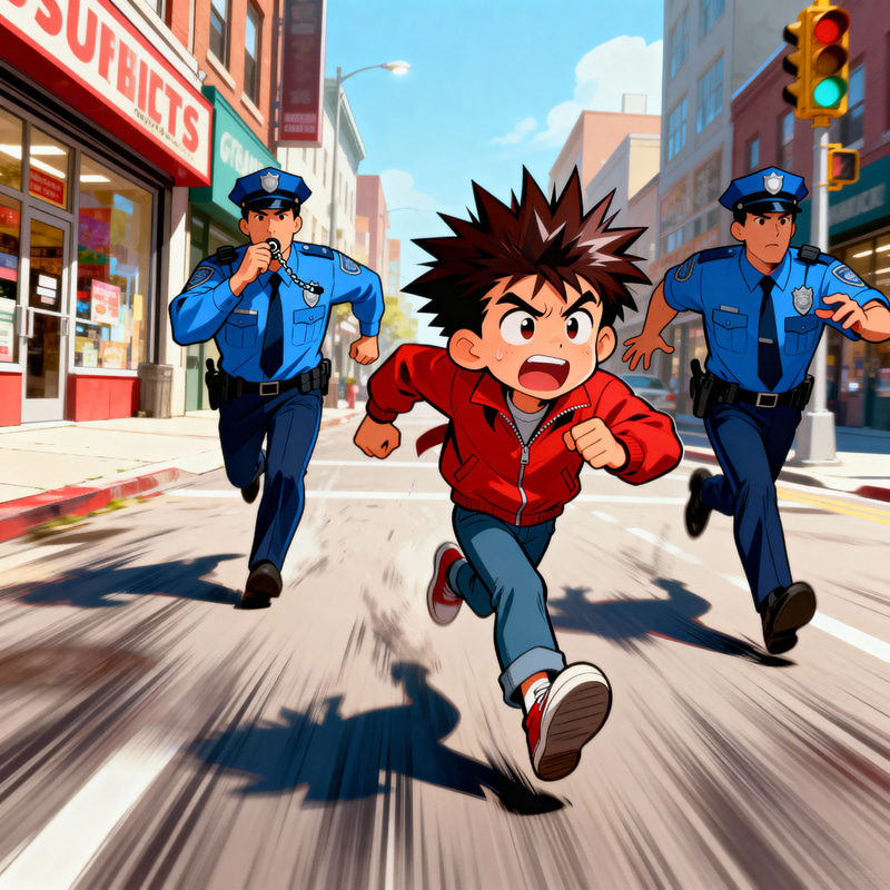 Cartoon Character on the Run from Cops Cartoon Character on the Run from Cops