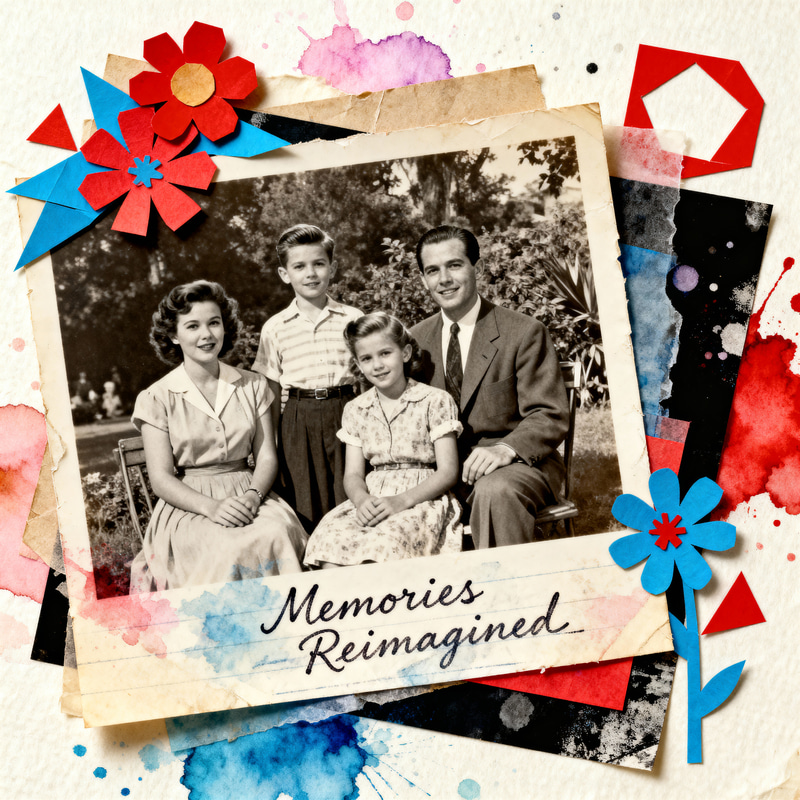 Artistic Mixed Media Collage: Vintage Meets Colorful Artistic Mixed Media Collage: Vintage Meets Colorful