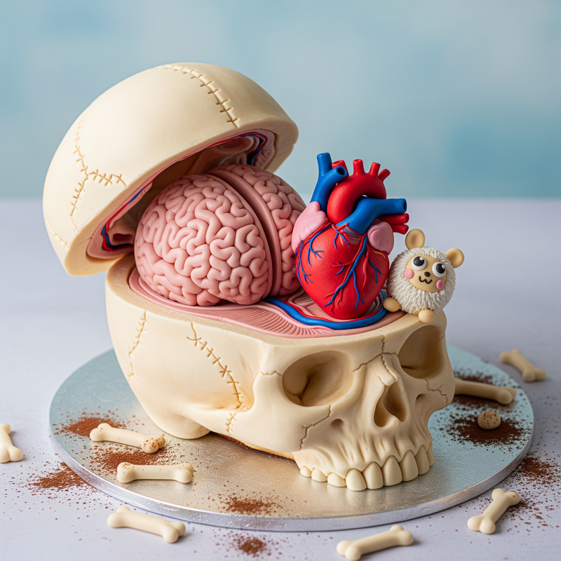 Creative Brain Cake Design with Heart and Pookie
